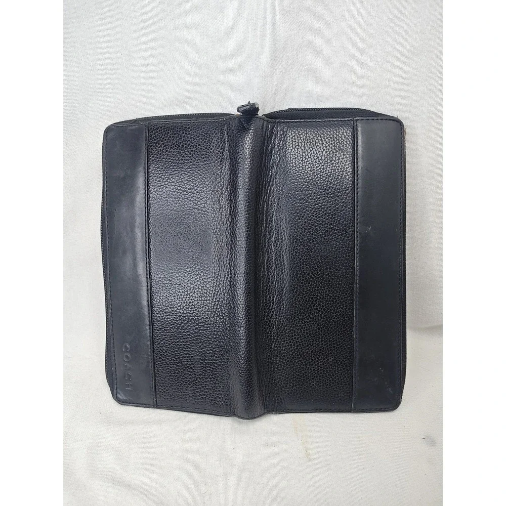 COACH‎ Vintage Black Pebbled Leather Zip Around Long Wallet Organizer ID Window